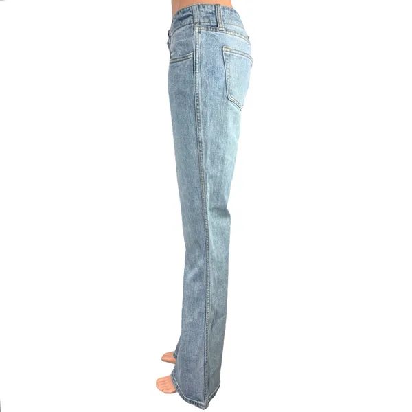 Pacsun Blue Light Wash Low Rise Y2K Stretch Denim Flared Bell Bottom Jeans Sz S - Image 2