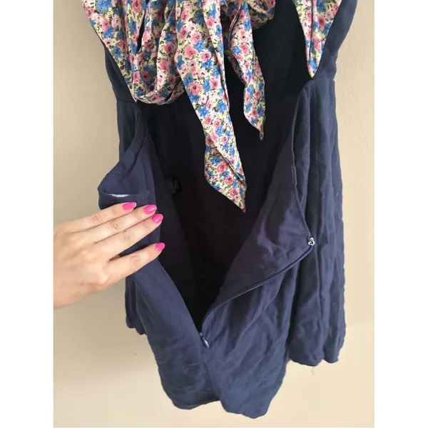 Lulus Significant Sweetie Navy Blue Tie-Back Skort Romper Size Large Linen Beach - Image 11