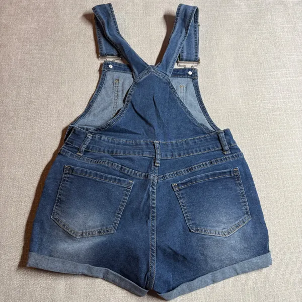 Denim Overalls Distressed‎ Ripped Shortalls Small Blue Summer Festival Wear - Image 2