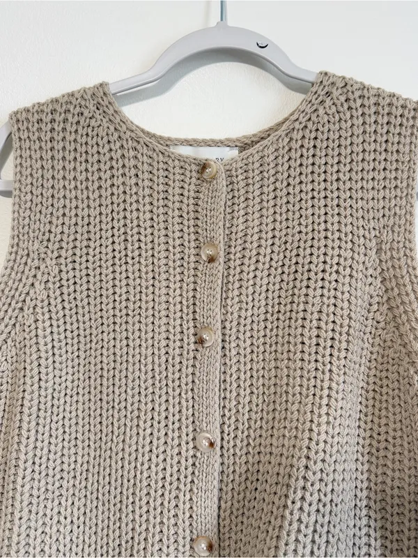 Luminary Fine Collection Sweater Vest Sleeveless Size Medium Cream Neutral Knit - Image 4
