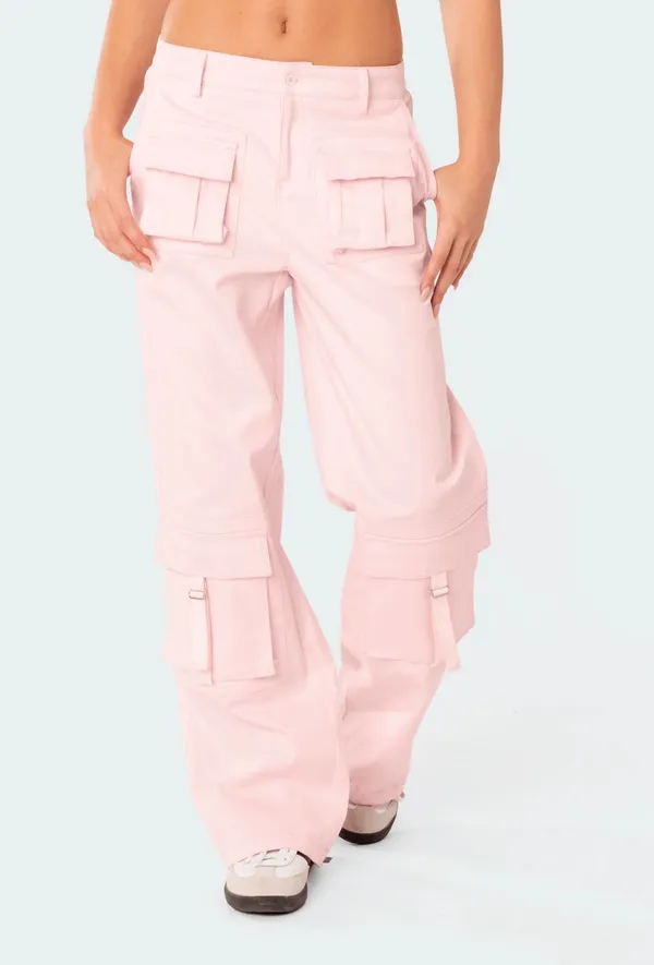 Edikted Light Pink cargo low rise pants - Image 2