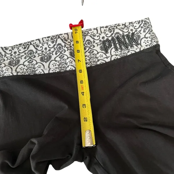 Vintage‎ Y2K PINK Foldover Yoga Pants Black Flare Bling Bedazzled Logo Size S - Image 6