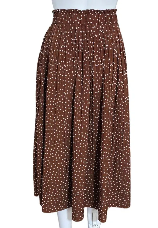 Exlura Brown Polka Dot Pleated Midi Skirt with Smocked Waist Size XL - Image 5