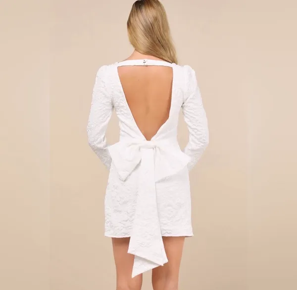 Lulus Jacquard Bow Mini Dress - Image 2