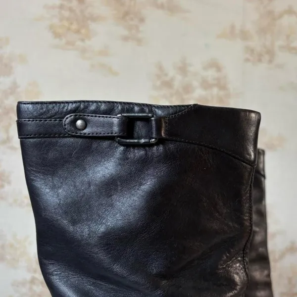 Vintage 90s y2k black leather square toe block heel zip buckle whimsigoth boots - Image 8