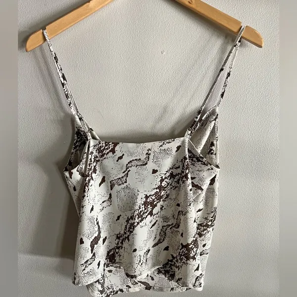 Le Lis Snake Print Satin Cowl Neck Cami Brown White Neutral Top S - Image 5
