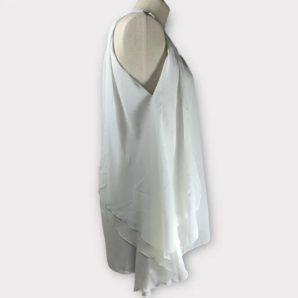Women’s Saks Fifth Avenue White Layered Chiffon Sleeveless Blouse Size Small#167 - Image 2