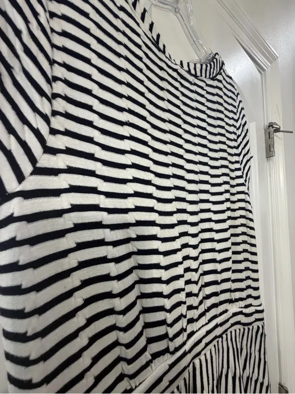 Anthropologie Black & White Striped Faux Wrap Midi Dress - Image 3