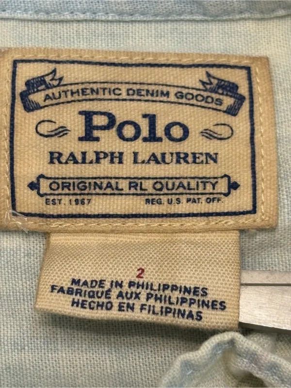 Ralph Lauren RUFFLE-TRIM CHAMBRAY Button Up Cotton SHIRT in light denim - Image 6