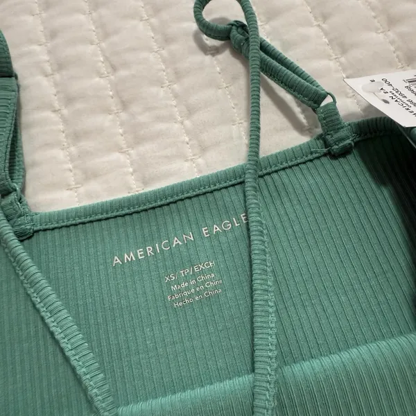 American Eagle Sleeveless Ribbed Cropped Tank Top Shirt Sz XS Extra Small Aqua - Image 7