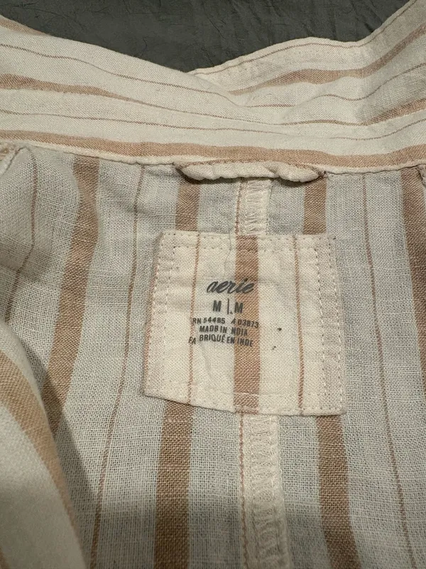 Aerie linen blend coverup shirt - tan and cream - Image 7