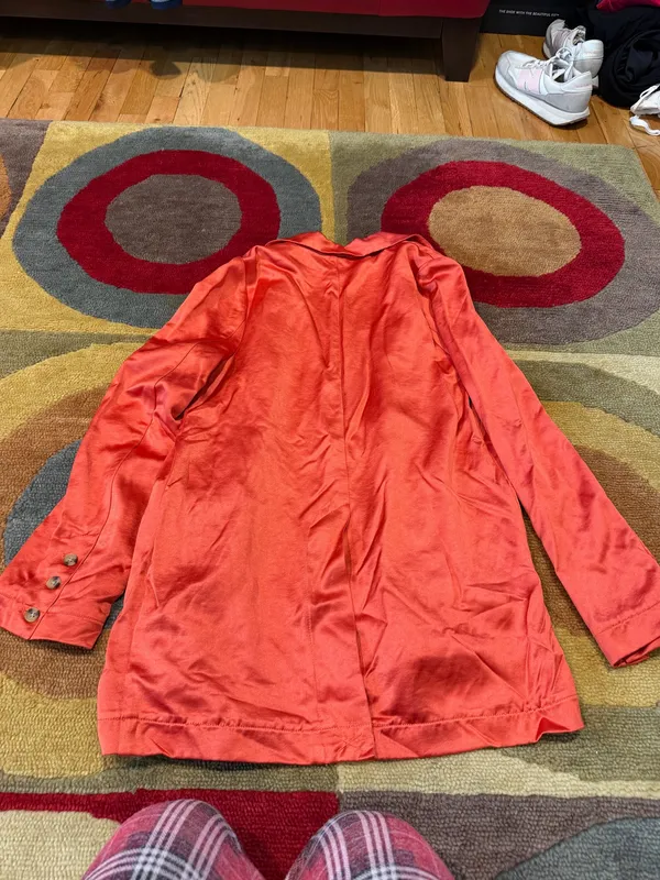 Free People Orange Shiny Satin Long Blazer Jacket Coat Women’s Size Small - Image 3