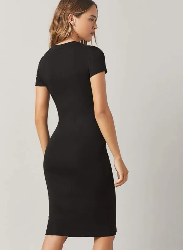 Midi Dress Slim For Bodycon Dress Office Dress Knee Length Short Sleeve Turtlene - Image 2