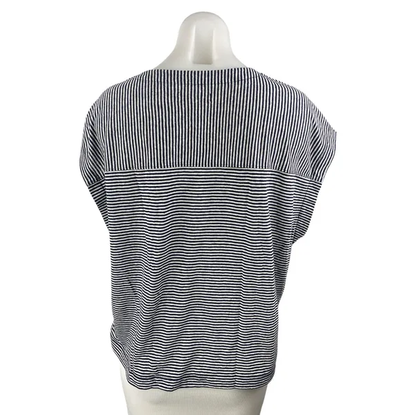 Madewell Black White Linen Striped V Neck Drop Sleeve T Shirt Tee Top Size M - Image 2