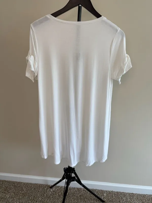 ana A New Approach Women's White V-Neck Tunic with Tie-Sleeve Details‎ Size LT - Image 3