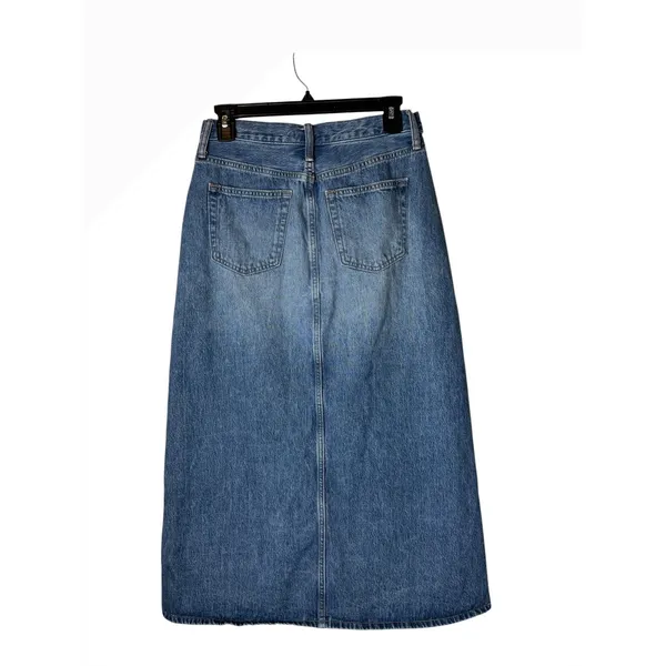 Uniqlo Denim Midi Skirt Women 10 Blue Medium Wash Front Slit Straight Jean - Image 3