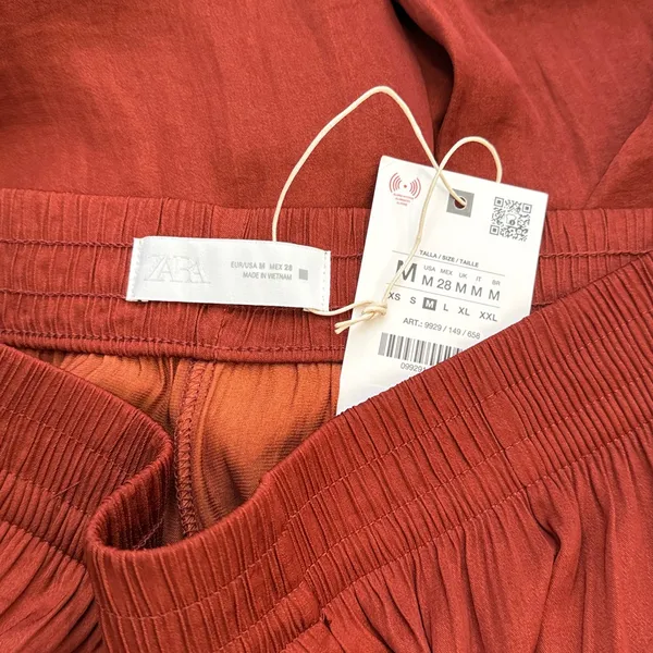 Zara Terracotta Orange Flowy Wide Leg Silky Satin Stretchy Pants Size Medium - Image 6