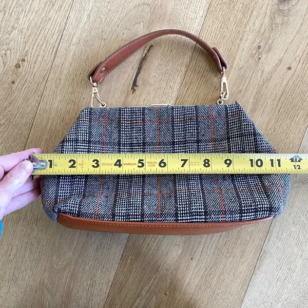 Plaid Handbag in Brown Faux Leather and Grey - Image 3