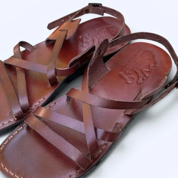 Jerusalem Camel Brown Leather Strappy Jesus Sandals Women’s Size 41 Comfy Boho - Image 3