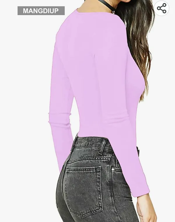Women's Round Collar Long Sleeve Short Sleeve Basic Elastic Bodysuit Jumpsuit - Image 2