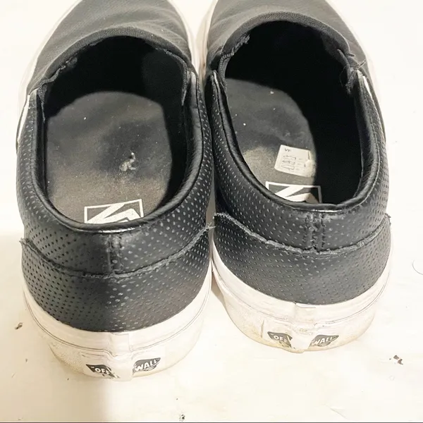 Vans Size 6.5 Classic Slip On Black Leather Slip On Shoes‎ Women’s - Image 4