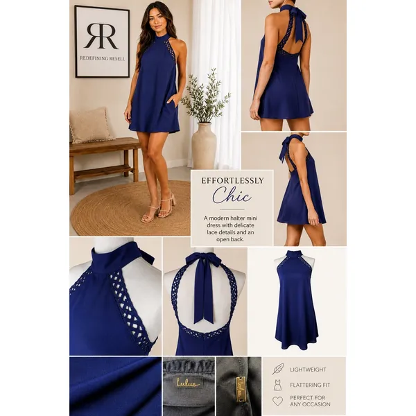 Lulus Any‎ Sway Shape or Form Navy Lace Halter Dress -Medium - Image 9
