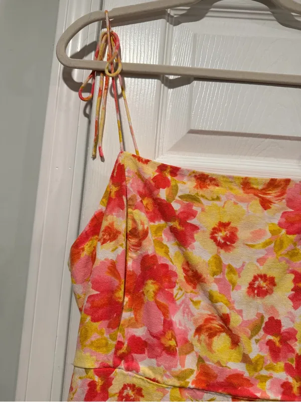 Old Navy Size XL Floral Linen Blend Smocked Back Adjustable Strap Mini Dress - Image 4