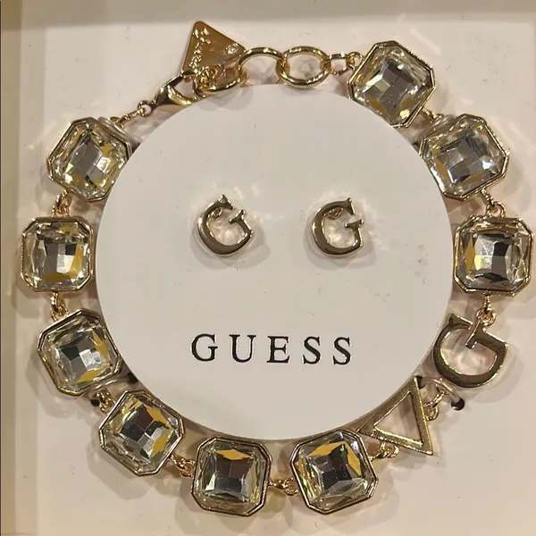 Guess Gold and Silver Sparkling Rhinestone Bracelet and G earrings Jewelry Set - Image 7