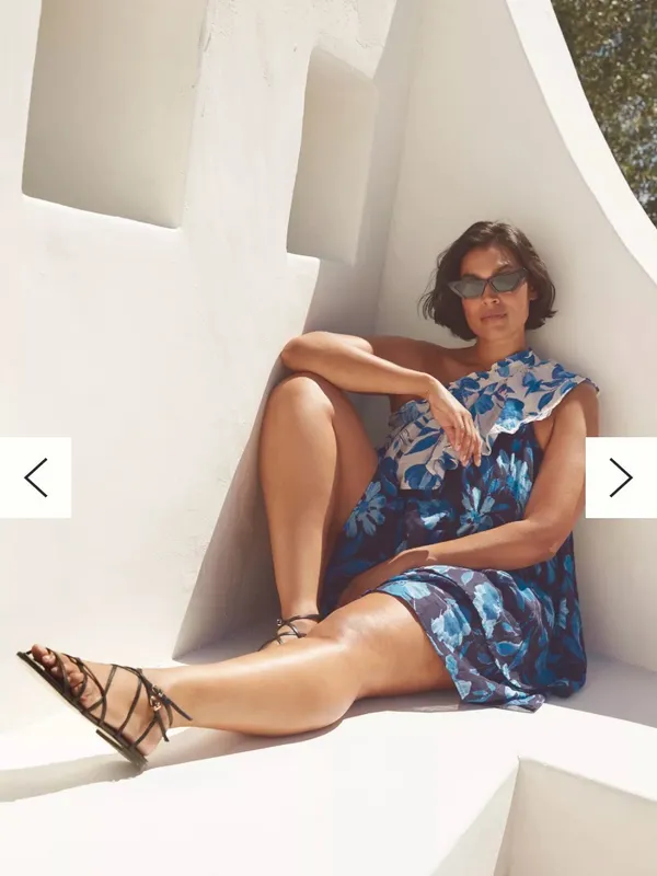 Anthropologie Boho Floral One-Shoulder Ruffle tier Mini Dress Resortwear fairy - Image 5
