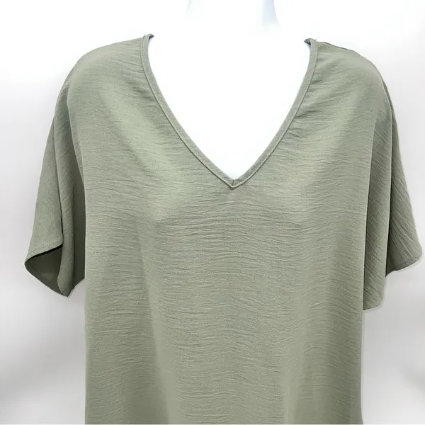 Entro Sage Green V-Neck Short Sleeve Top - Image 2