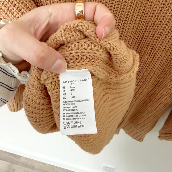 [American Eagle] Tan Oversized Boxy Turtleneck Ribbed Knit Sweater Sz Large L/XL - Image 11
