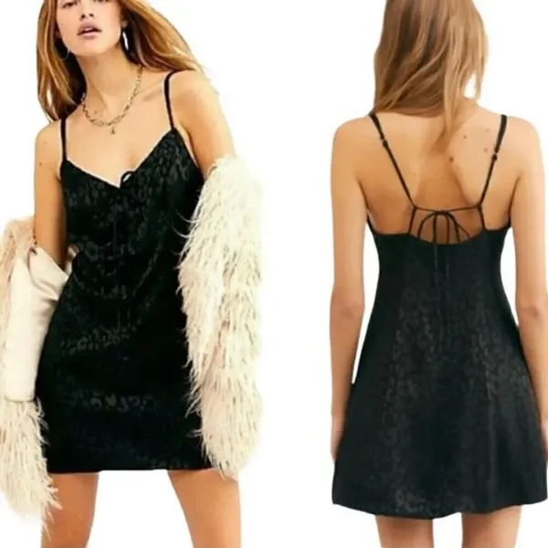 Free people intimately silky Bow-Dacious Mini Slip Dress animal leopard print go - Image 2