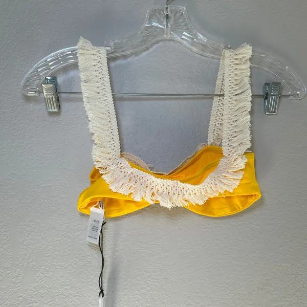 We Wore What Tassel Top Bikini Swimsuit Top Yellow XS beach resort solid saffron - Image 7