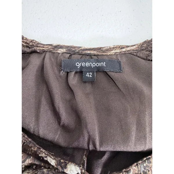 Greenpoint Brown Animal Print Metallic Lurex Smocked Midi Dress 42 XL‎ - Image 4