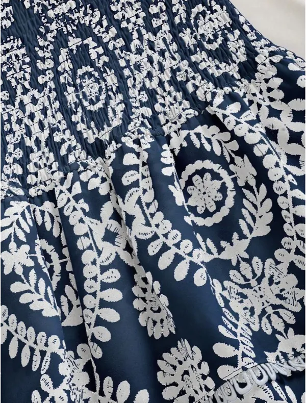 Maeve Anthropologie Navy Smocked Mini Dress Sz M Boho Beach Resort NWT - Image 2
