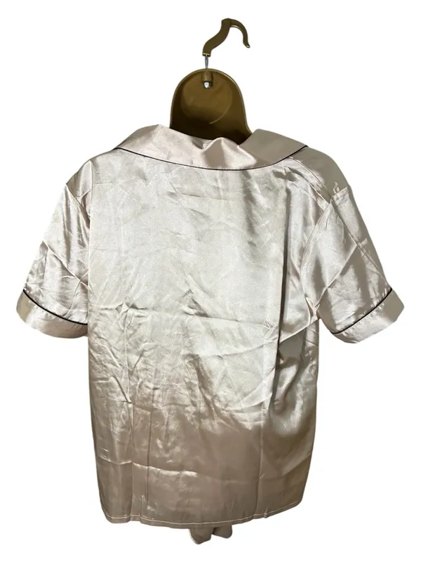 Ekouaer Satin Button Down Pajama Set Contrast Piping Champagne L - Image 5