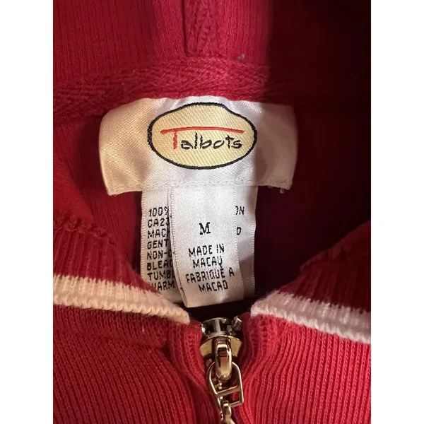 Talbots Sweater Vest Wm Med Red Hooded Full Zip Pockets Knit Cotton Athleisure - Image 2