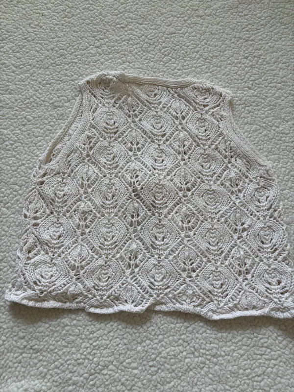 VTG Crochet Lace Tie-Front Vest Cardigan – Cream Coquette Coastal Boho Indie 70 - Image 6