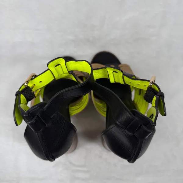 Coach Black Tan Neon‎ Woven Leather Block Heel Sandals Buckle Ankle Strap 7 - Image 9