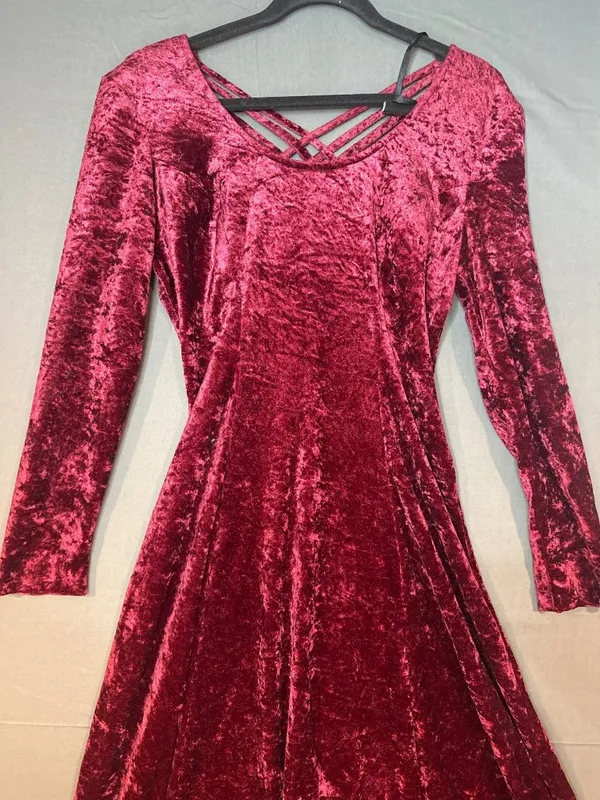 Vintage 90s Fashion Bug Size 10 Burgundy Crushed Velvet Maxi Dress Goth Holiday - Image 2