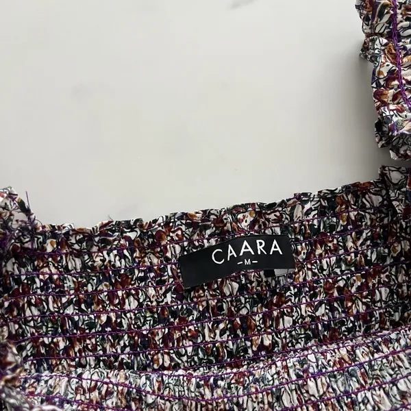 CAARA Smocked tiered Midi dress puff sleeves Ditsy floral Sz M Romantic chic - Image 3