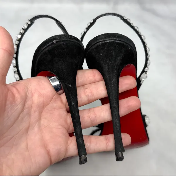 Christian Louboutin Emilie Strass 100 Embellished Strappy Sandal Heels Black 38 - Image 10