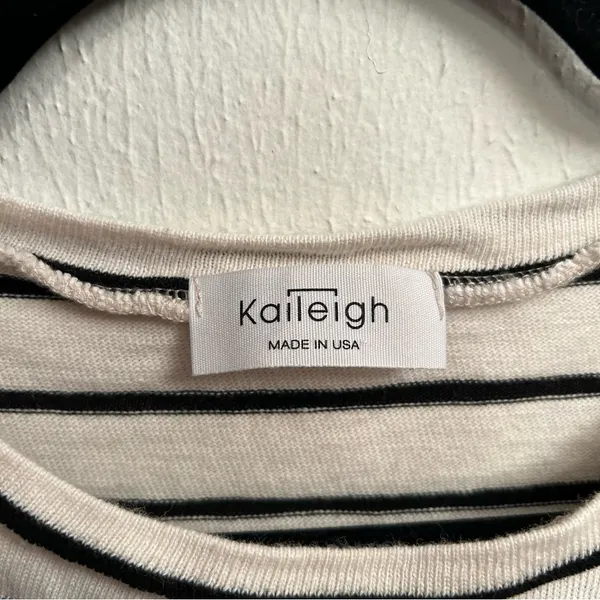 Kaileigh Striped Ruffle Sleeve Knit Top Cream Black Made‎ in USA Womens - Image 5