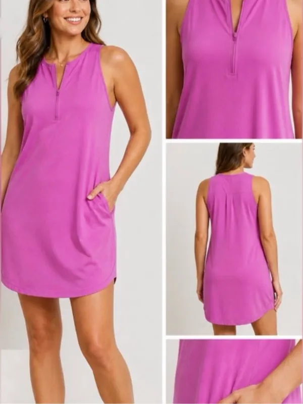 Lou & Grey Wanderweave Active Zip Halter Dress w Pockets Women’s XS Extra Small - Image 2