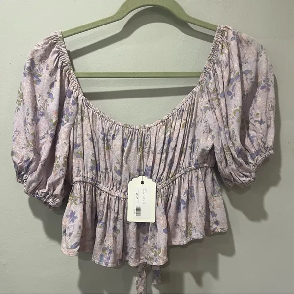 Sky to Moon small Set Purple Flowers ‎ Crop Top & Skirt Tie Front Fairy NEW - Image 4