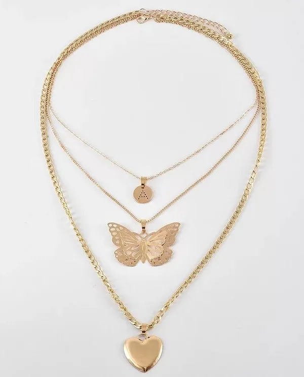 Boutique Letter A Hollowed Butterfly Heart Pendant Multilayered Chain Necklace - Image 4