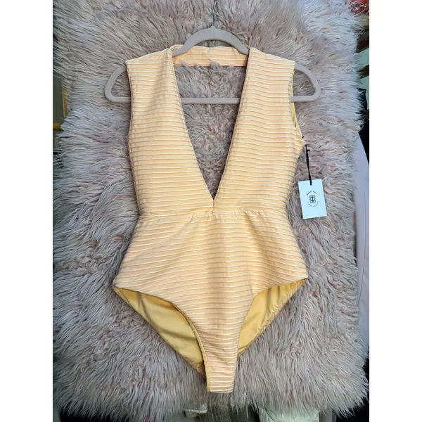 Revel Rey Dean Deep‎ V One Piece Swimsuit Size Medium Peach Swim Resort Vacation - Image 8