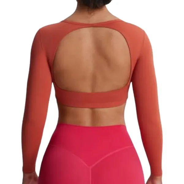 Aoxjox Clarissa‎ Backless Long Sleeve Crop Top Orange Gym Yoga XS - Image 2