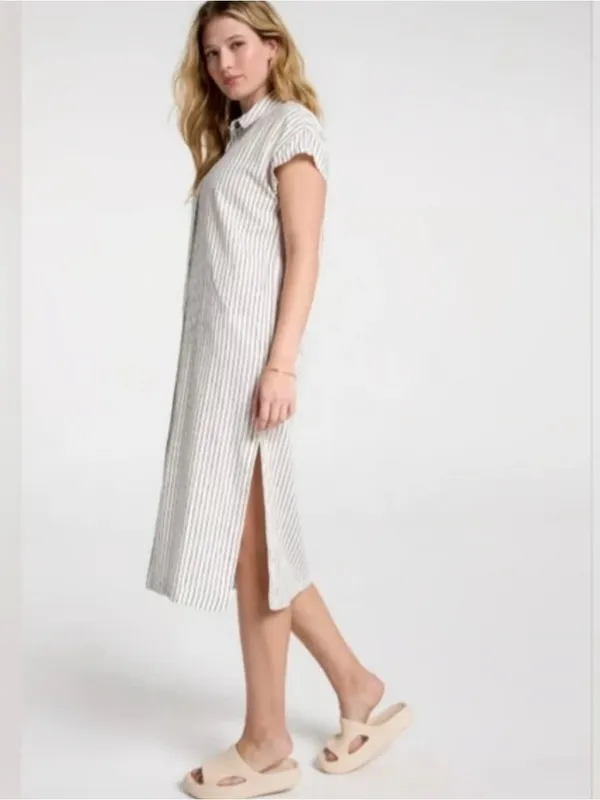 Calia Swim Coverup Dress Yucatan Stripe Ivory Linen Blend Button Down NWT Medium - Image 2