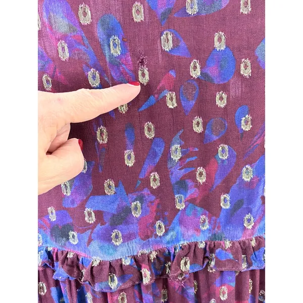 Cleobella Addison Purple Floral Metallic Tiered Midi‎ Dress Womens M AS IS - Image 7